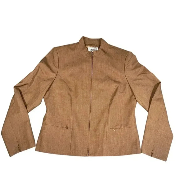 Vintage Pendleton 100% Virgin Wool Zip Blazer Size 10 Built in Shoulder Pads Tan - Picture 5 of 15
